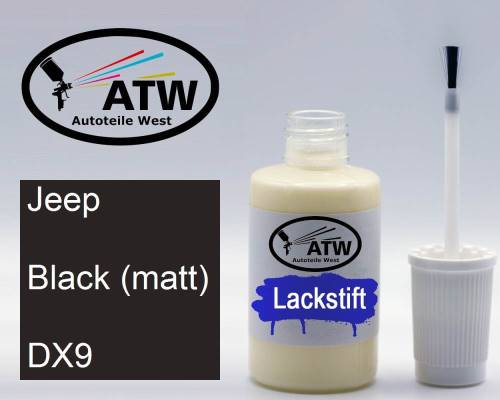 Jeep, Black (matt), DX9: 20ml Lackstift, von ATW Autoteile West.